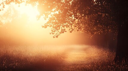 Poster - Serene Illumination   A conceptual image showcasing a tranquil landscape gently illuminated by a soft glowing light creating a peaceful and ethereal atmosphere