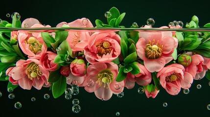 Wall Mural - Pink Flowers Submerged in Water with Air Bubbles