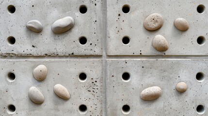 Wall Mural - Concrete Wall with Embedded Stones and Circular Holes