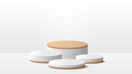 Wall Mural - Beige podium platform to show product on white background. White minimal scene for product display presentation. Vector illustration