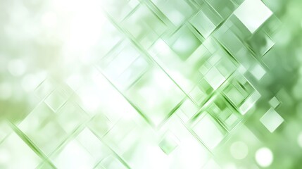 Wall Mural - Abstract Green Geometric Background with White Glow and Soft Tones, Featuring Green Squares and Light Effect