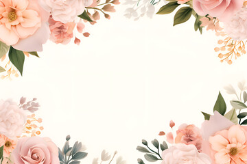 Beautiful pastel frame with flowers and space to copy in the middle