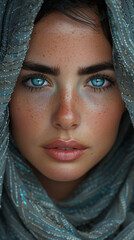 Wall Mural - Young arabian woman in hijab with blue eyes