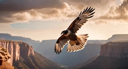 Wall Mural - hawk floating above a desert canyon
