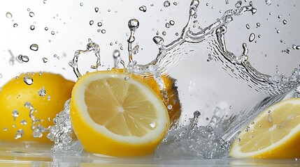 Poster - One fresh lemon sliced with watersplash on white background. : Generative AI