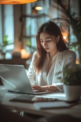Poster - woman is working on her laptop : Generative AI
