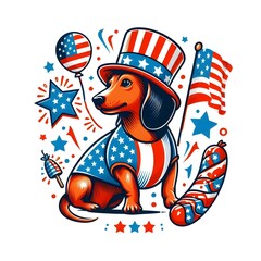 Wall Mural - Patriotic Dachshund Dog in a Top Hat Celebrating Independence Day