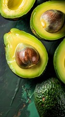 Aufkleber - Fresh green avocado on wooden background. : Generative AI