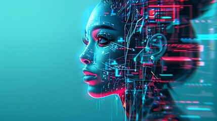 Poster - a futuristic woman with a futuristic head : Generative AI