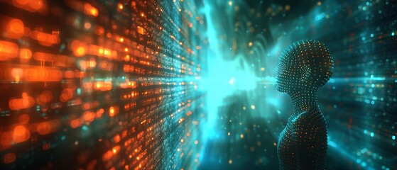 Aufkleber - virtual human on circuit pattern 3d : Generative AI