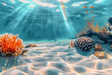 Wall Mural - White sea sand, the bottom of the sea : Generative AI