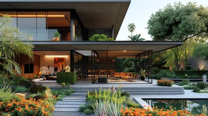 Wall Mural - Modern House with Patio and Pool