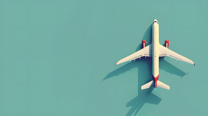 landed plane on earth, ui ux motion graphics style, 2d solid shapes 3d look, private jet top view, airplane model on solid green background, minimal style design 