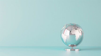 Sticker - A silver globe positioned in the center of the image, with a minimalist and clean background that accentuates its beauty. The image offers plenty of copy space for customization.