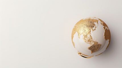 A sleek and modern gold globe on a white background, representing global connectivity and communication. The minimalist design with copy space is ideal for conveying concepts of travel, business, or