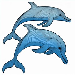 A pair of dolphins. Isolated on a white background. For children's design of prints, posters. postcards, stickers, puzzles, etc. Vector illustration.