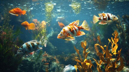 Wall Mural - Colorful Fish Swimming in a Vibrant Underwater World