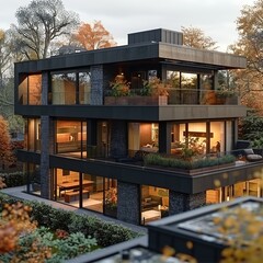 Wall Mural - Modern House with Glass Walls and Balconies