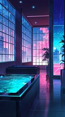 Wall Mural - anime spa room anime background retro neon theme