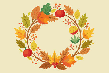 Wall Mural - Autumn wreath, watercolor clipart illustration with isolated background.
