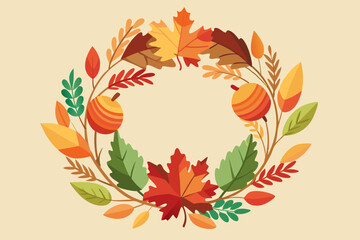 Poster - Autumn wreath, watercolor clipart illustration with isolated background.
