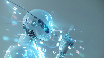 Fototapete - 3d render cartoon abstract white and blue chrome friendly AI Artificial Intelligence robot futuristic background. Technology innovation cyber machine computer. Modern concept IT presentation