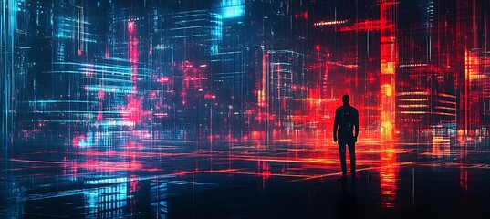 Poster - A futuristic city with advanced AI systems and glowing grids