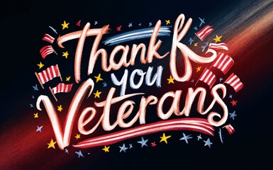 Hand-Drawn Thank You Veterans Banner with Patriotic Decorations