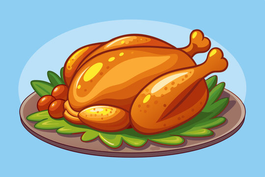Roast turkey for thanksgiving, watercolor clipart illustration with isolated background.
