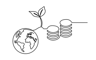 Wall Mural - Abstract money with planet Earth as line drawing on white background