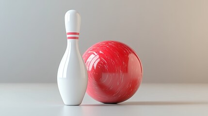 Wall Mural - A three-dimensional rendering of a bowling ball and pin, isolated on a white background. 