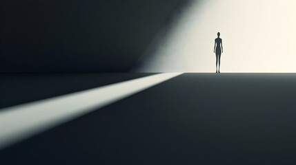 Poster - conceptual image of a sharp shadow being cast by a single point of light creating a high contrast gr