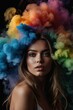 © Nemanja - A woman stands in front of a colorful cloud of smoke