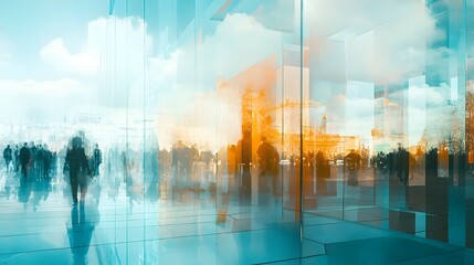 Poster - A conceptual image depicting the reflection of an alternate reality on a glass surface showcasing distorted shapes colors and a sense of ethereal transparency
