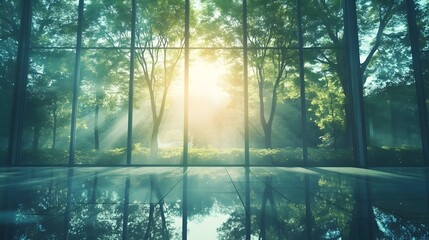 Poster - Conceptual image of a reflection on a windowpane blending the outside and inside worlds creating a serene and thought provoking visual with ample copy space