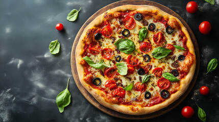 Hot juicy delicious vegetarian cheese pizza. AI generation