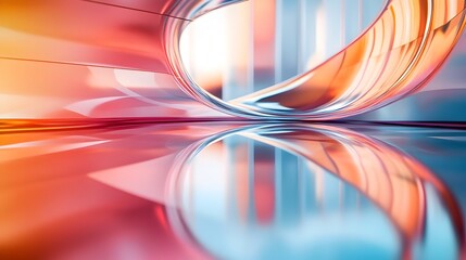 Poster - Conceptual image showcasing the distortion and warping of a reflected image on a shiny curved surface creating abstract and captivating visual forms