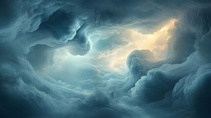 Poster - A conceptual image of ethereal swirling clouds creating abstract shapes and forms with beams of light streaming through evoking a sense of tranquility imagination and visual intrigue