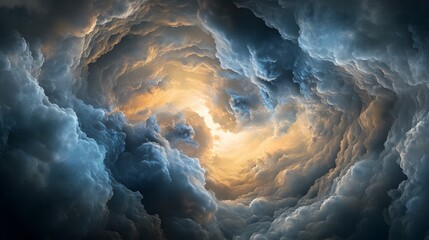 Poster - Conceptual image of swirling clouds creating abstract organic shapes and forms with dramatic lighting conveying a sense of tranquility imagination and expression