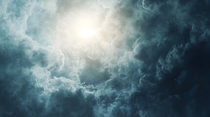 Poster - Ethereal Dispersal Clouds Parting to Reveal Faint Sunlight   A conceptual image showcasing the delicate and wispy dispersal of clouds allowing the sun s rays to gently shine through the hazy