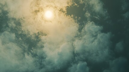 Poster - A conceptual image of clouds dispersing leaving behind faint traces and wisps with the sun faintly shining through the serene minimal sky