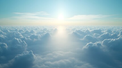 Poster - Ethereal cloud formation stretching across the horizon with dramatic light rays breaking through and illuminating the serene minimalist landscape below  A conceptual