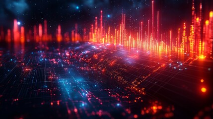 Poster - Colorful holographic displays illustrate complex data patterns, creating a dynamic atmosphere filled with digital energy and movement.