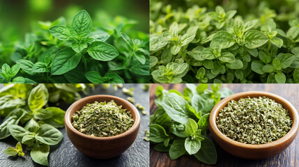 Wall Mural - collage of herbs in a bowl