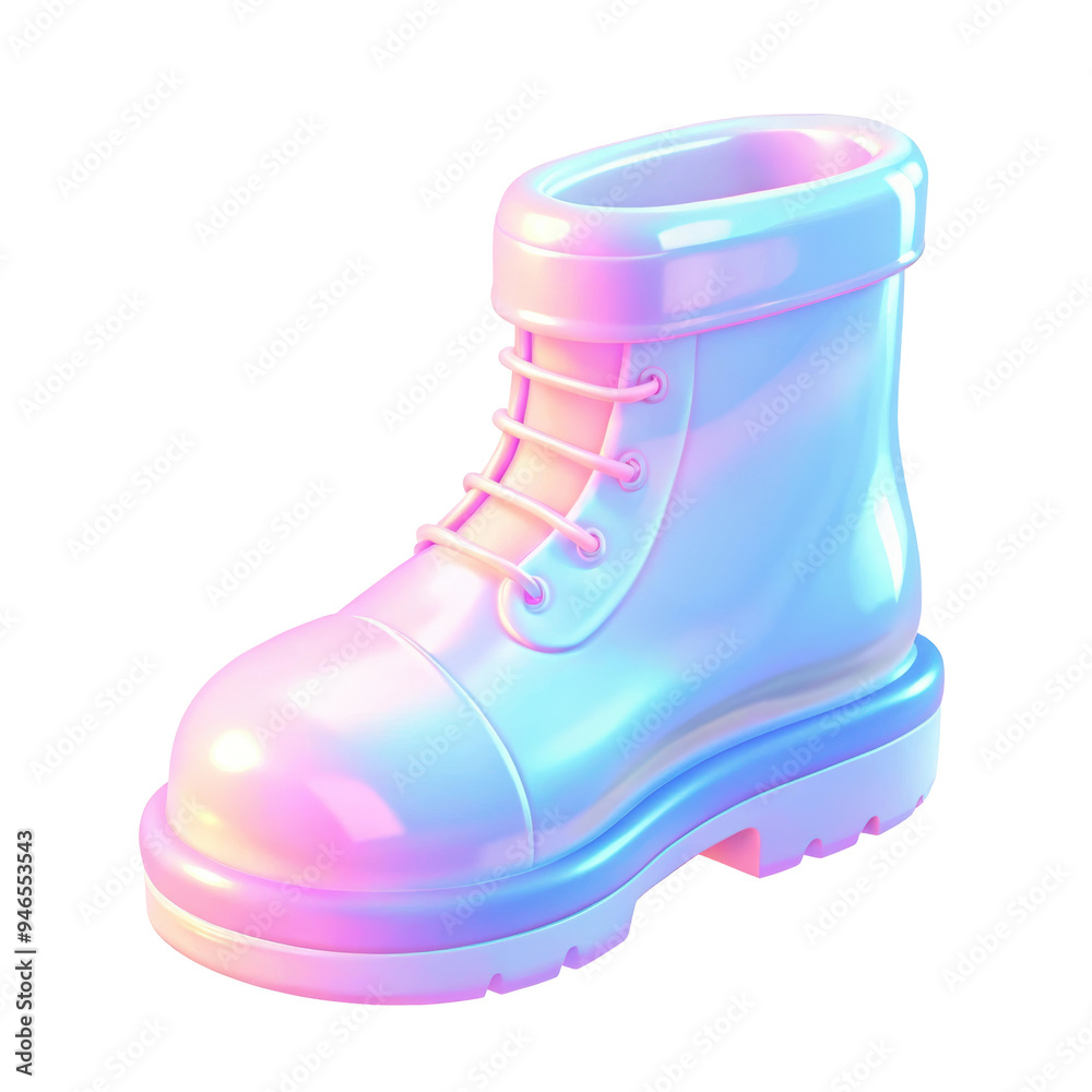 3D holographic work boot with a glossy finish and gradient colors ...