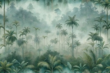 Wall Mural - tropical forest mist print