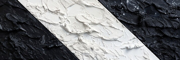 Poster - An intricate composition showcases a thick layer of black textured paint contrasting with a vibrant, raised white diagonally placed section, highlighting artistic craftsmanship