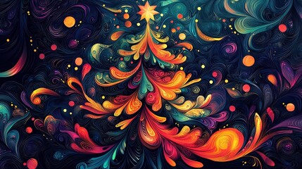 Poster - A beautifully crafted abstract representation of a Christmas tree, filled with swirling patterns and vibrant colors, capturing the essence of the holiday spirit