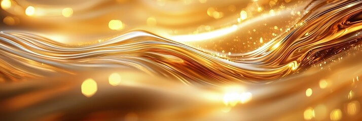 Poster - Golden waves undulate smoothly, illuminated by delicate light that enhances the vibrant hues and creates a stunning visual effect. The texture evokes a sense of luxury and warmth