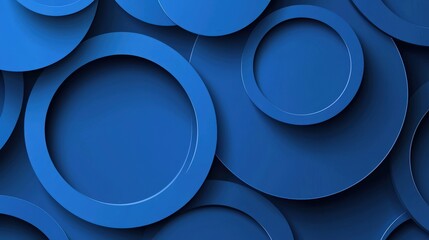 Fototapete - Various circular blue shapes overlap to form a visually striking background, showcasing depth and dimension in a contemporary design setting